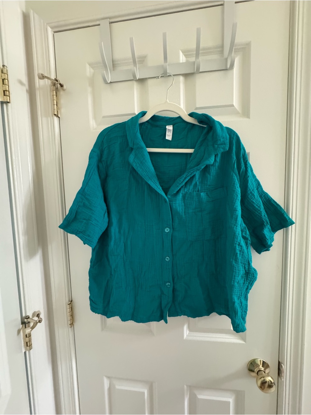 Stars Above Teal Short-Sleeve Button-Down Shirt